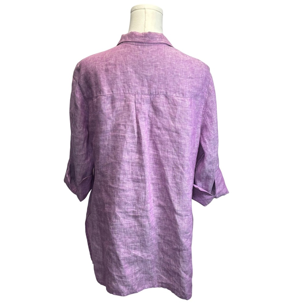 Chico's Linen Tunic Top Purple Lavender Button Front Coastal Lagenlook Sz‎ 1 - Picture 2 of 10